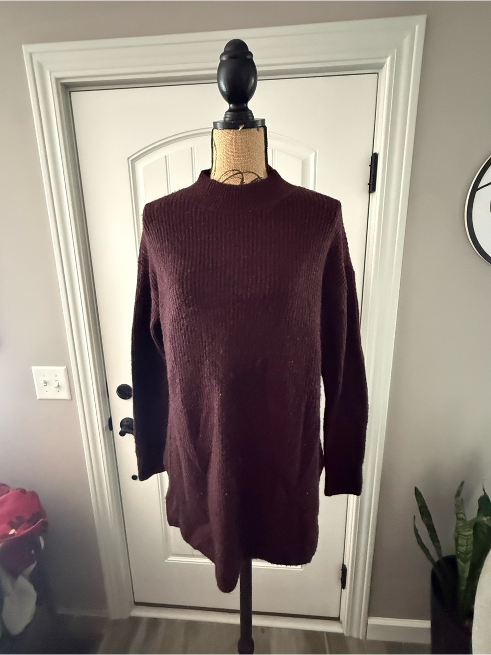 Old Navy Burgundy Mock Neck Long Knit Sweater